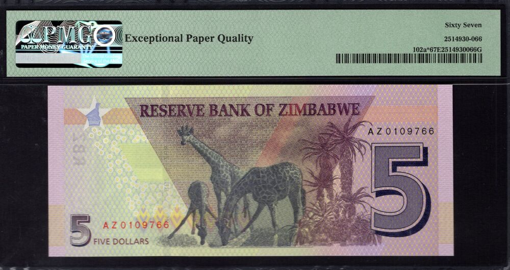 Zimbabwe - 5 Dollars 2019 - Pick # 102a* - PMG 67 EPQ