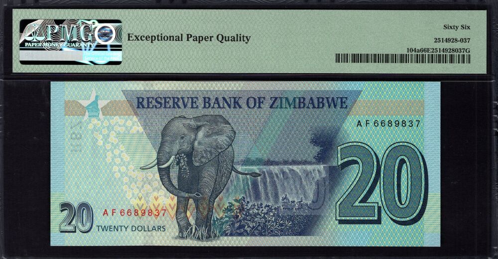 Zimbabwe - 20 Dollars 2020 - Pick # 104a - PMG 66 EPQ
