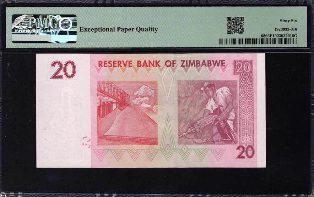Zimbabwe - 20 Dollars 2007 - Pick # 68 - PMG 66 EPQ
