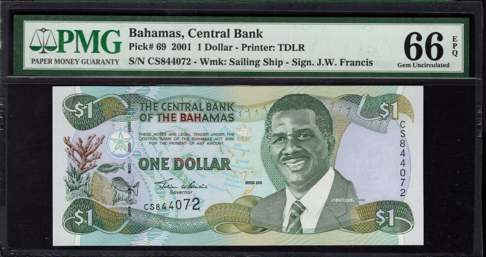 Bahamas - 1 Dollar 2001 - Pick # 69 - PMG 66 EPQ