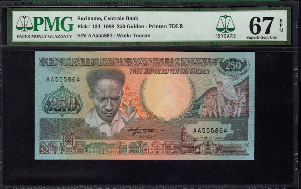 Suriname - 250 Gulden 1988 - Pick # 134 - PMG 67 EPQ