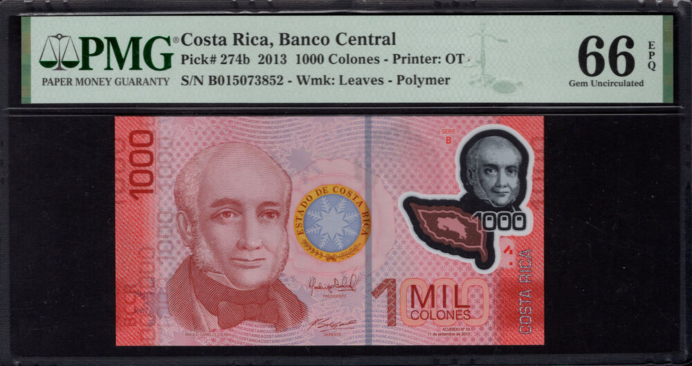 Costa Rica - 1000 Colones 2013 - Pick # 274b - PMG 66 EPQ