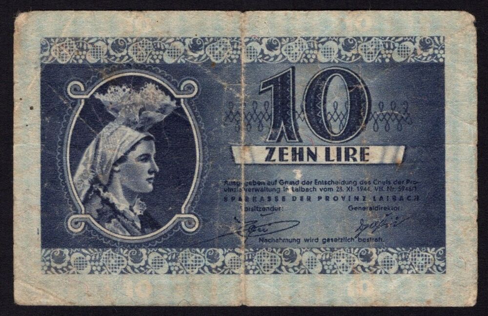 Slovenia - Laibach, 10 Lire 1944 - Pick # R20 - Fine