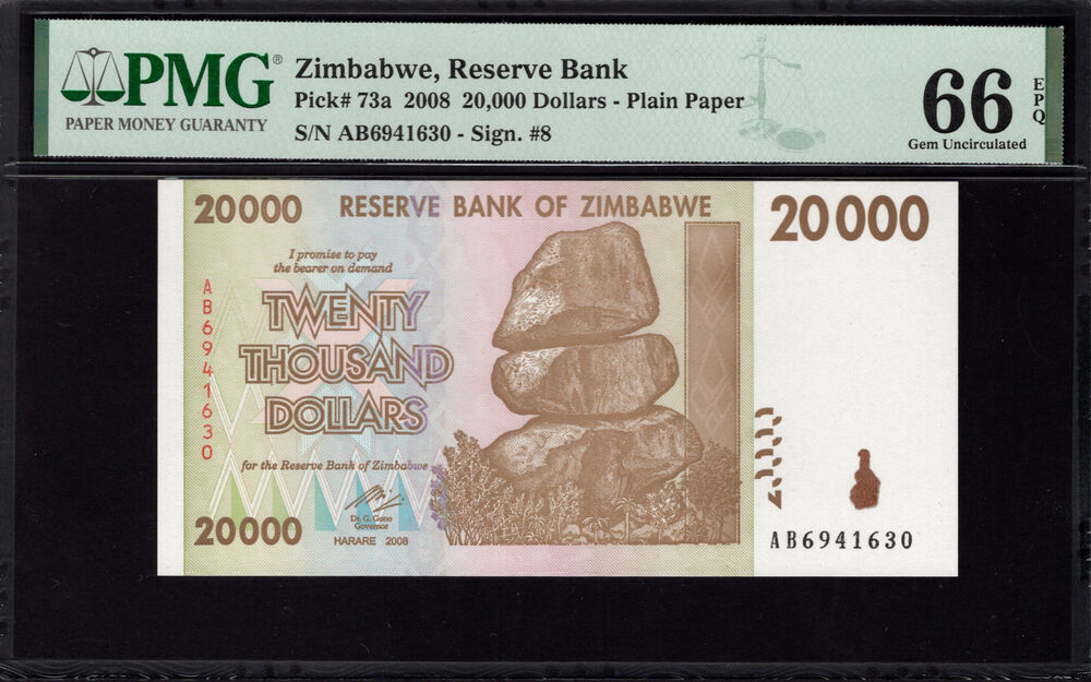 Zimbabwe - 20.000 Dollars 2008 - Pick # 73a - PMG 66 EPQ