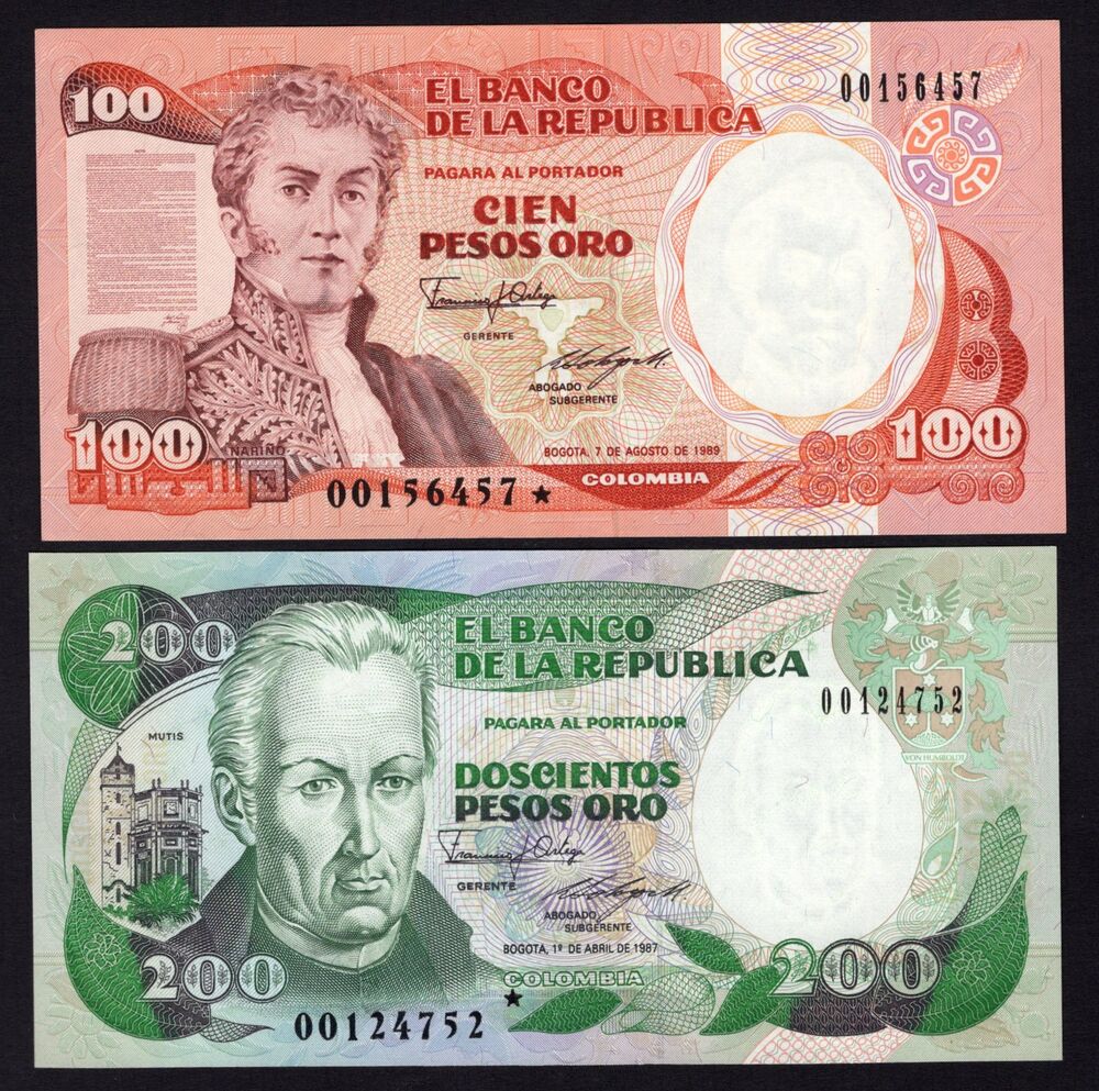 Colombia - 100 & 200 Pesos Oro 1987/89 - Pick # 426d*, 429d* - Replacements - UNC