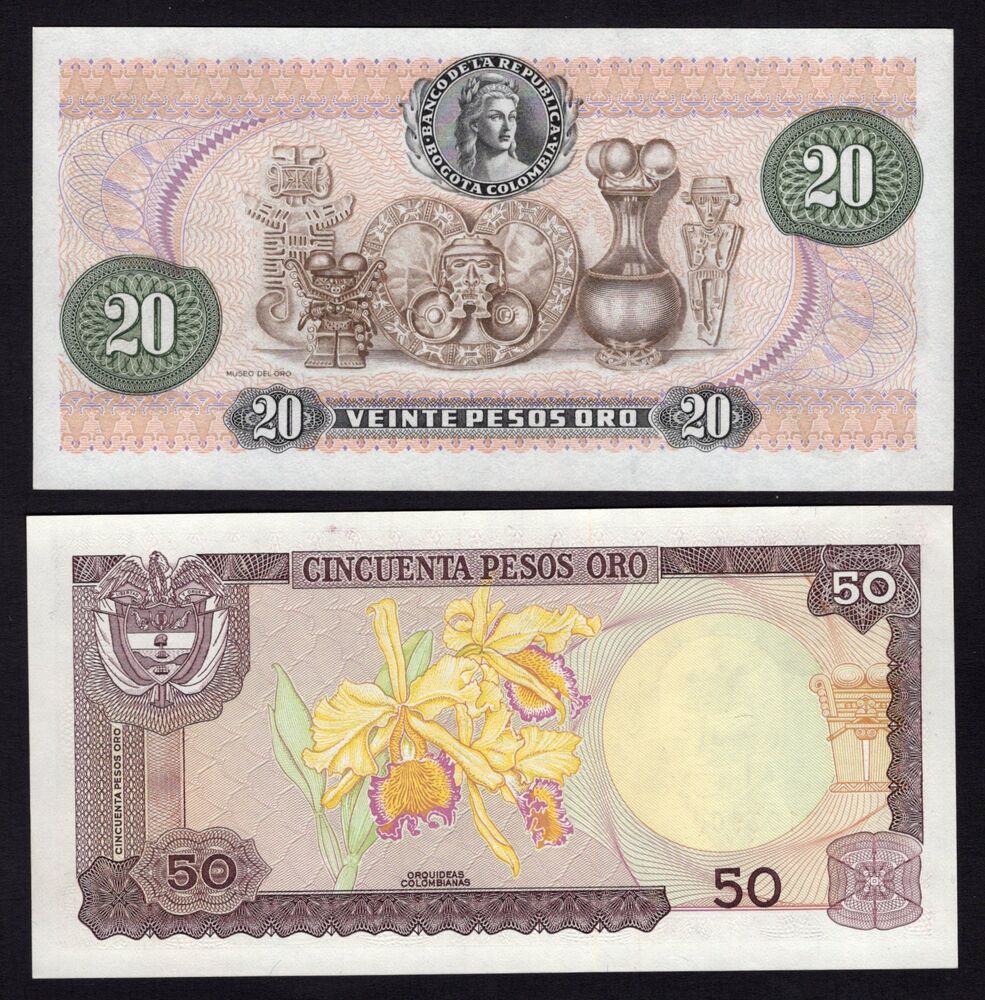 Colombia - 20 & 50 Pesos Oro 1983 - Pick # 409d*, 422b* - Replacements - AU/UNC