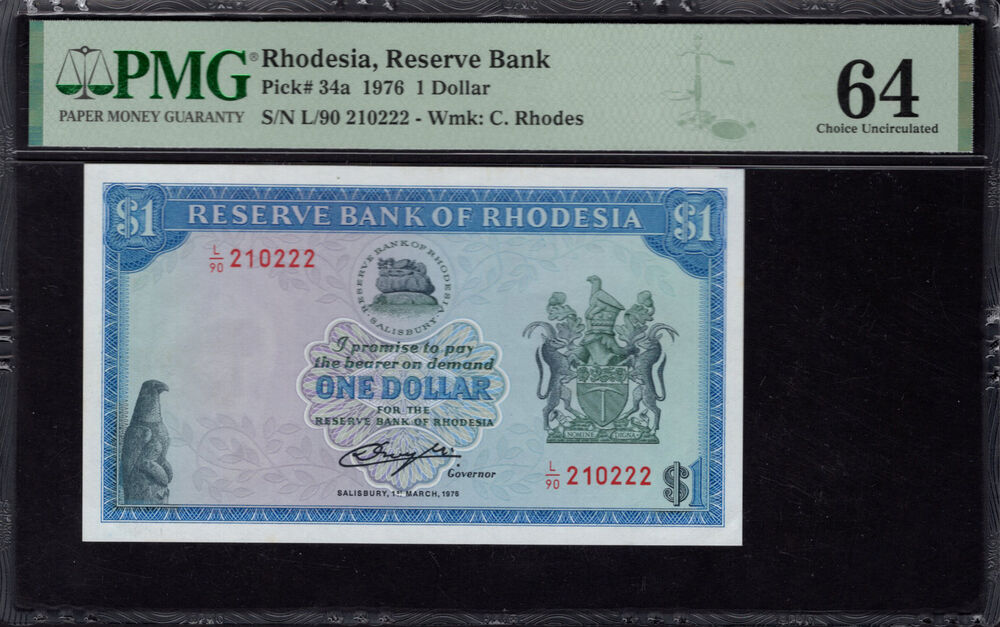 Rhodesia - 1 Dollar 1976 - Pick # 34a - PMG 64