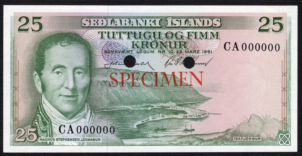 Iceland - 25 Kronur 1961 - Pick # 43 - Color Trial - UNC-