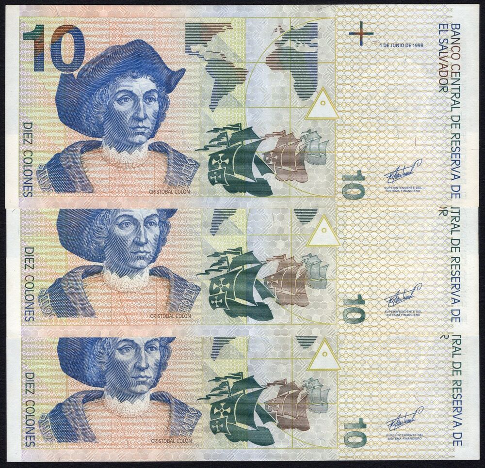 El Salvador - 3 x 10 Colones 1998 - Pick # 148b - XF to AU