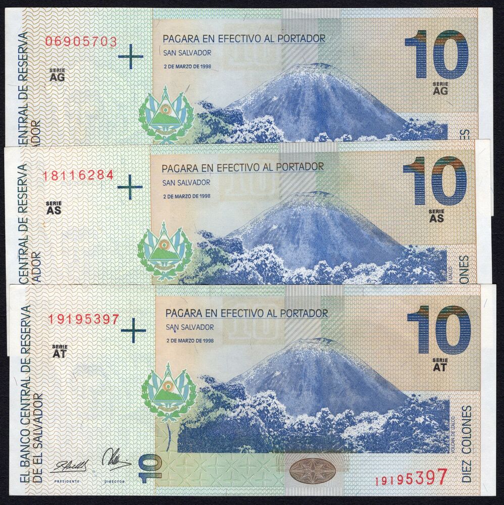 El Salvador - 3 x 10 Colones 1998 - Pick # 148b - XF to AU
