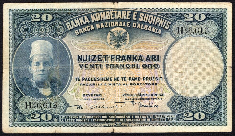 Albania - 20 Franga 1926 - Pick # 3 - aFine