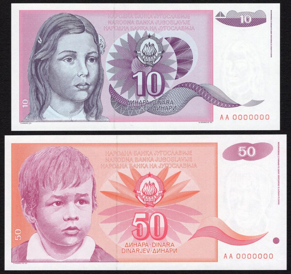 Yugoslavia - 10 and 50 Dinara 1991 - Pick # 107A & 107B - UNC