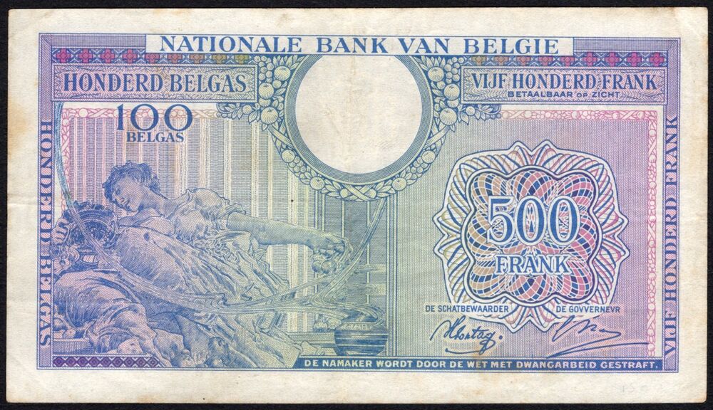 Belgium - 500 Francs 1943 - Pick # 124 - F/VF