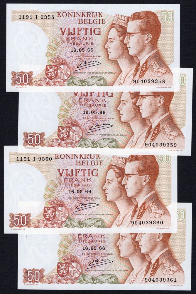 Belgium - 4 x 50 Francs 1966 - Pick # 139* - Consecutive Replacements - AU/UNC