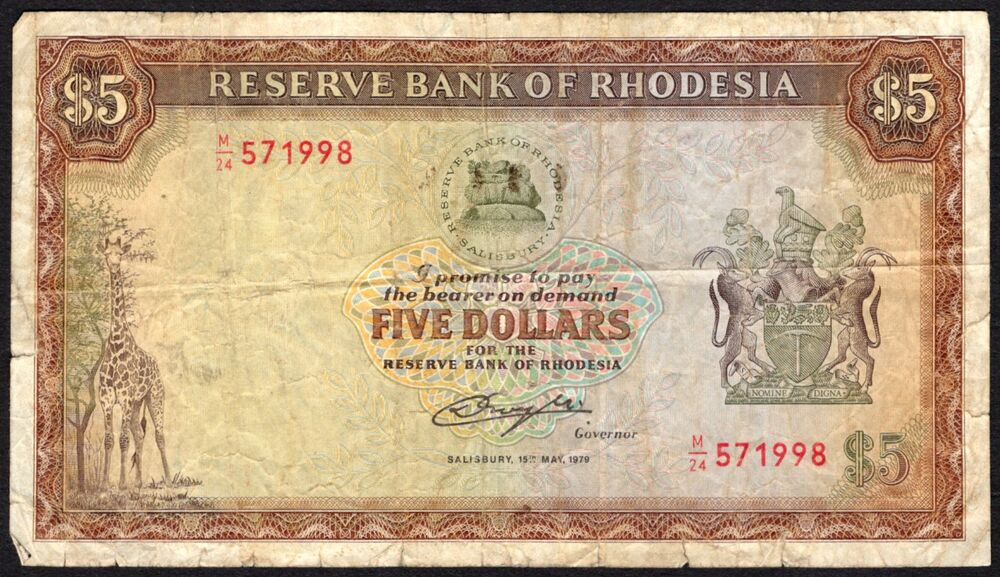 Rhodesia - 5 Dollars 1979 - Pick # 40 - aFine