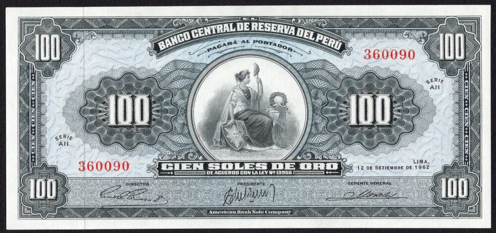 Peru - 100 Soles de Oro 1962 - Pick # 90a - AU
