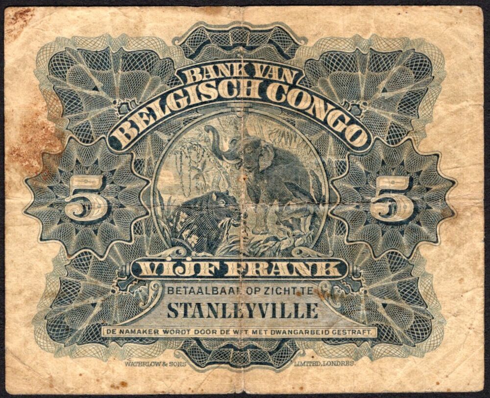 Belgian Congo - 5 Francs 1921, Stanleyville - Pick # 4C - VG/Fine