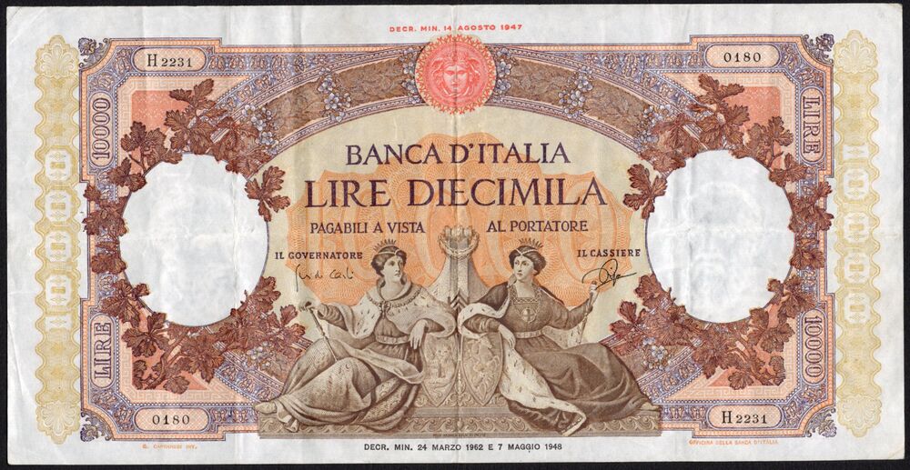 Italy - 10.000 Lire 1962 - Pick # 89d - VF