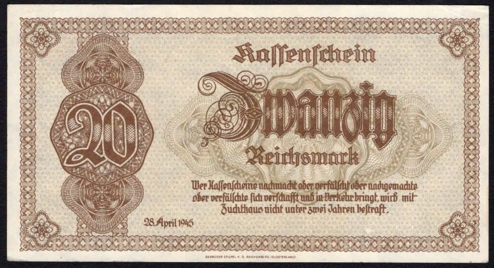 Germany - 20 Reichsmark 1945 - Pick # 187 - AU