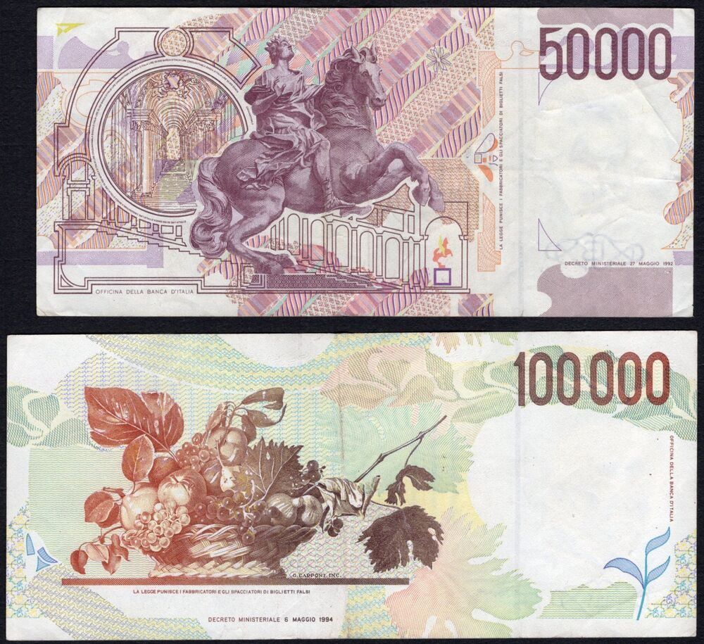 Italy - 50.000 and 100.000 Lire 1992/1994 - Pick # 116 & 117 - VF