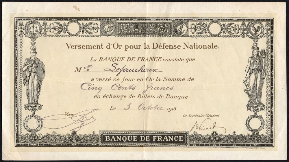 France - Banque de France Gold Coupon WWI - Pick # NL - VF