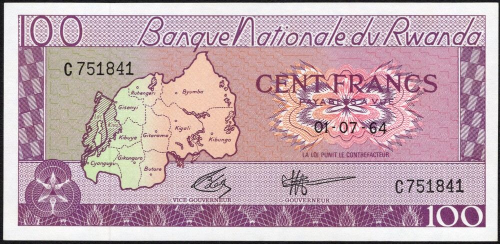 Rwanda - 100 Francs 1964 - Pick # 8a - UNC