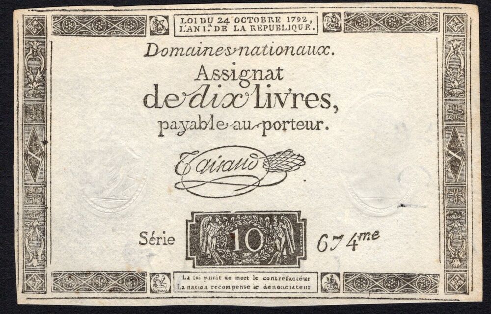 France - 10 Livres 1792 - Pick # A66a - AU