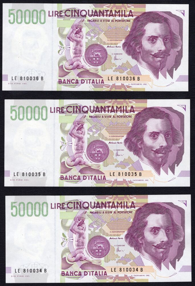 Italy - 3 x 50.000 Lire 1992 - Pick # 116c - Consecutive - UNC (ph)