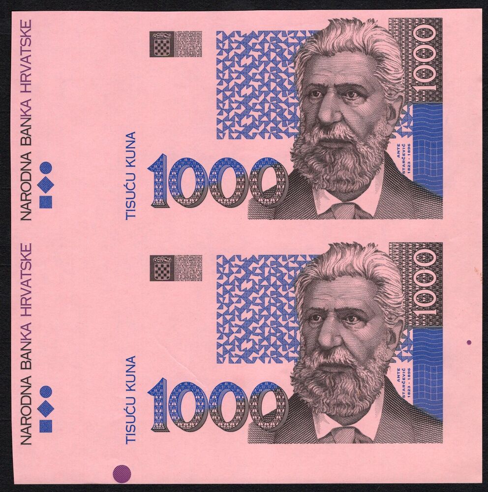 Croatia - 2 x 1000 Kuna 1993 - Pick # 35p - Uncut Proofs - AU