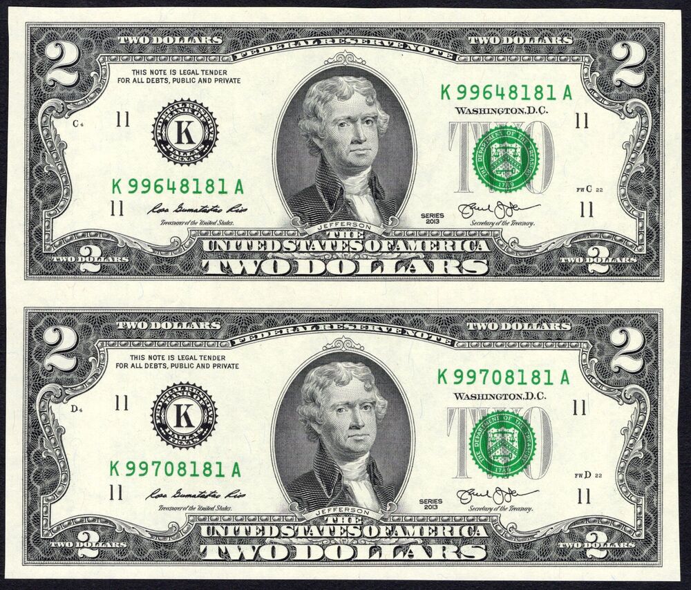 USA - 2 x 2 Dollars 2013 - Pick # 538 - Uncut - UNC