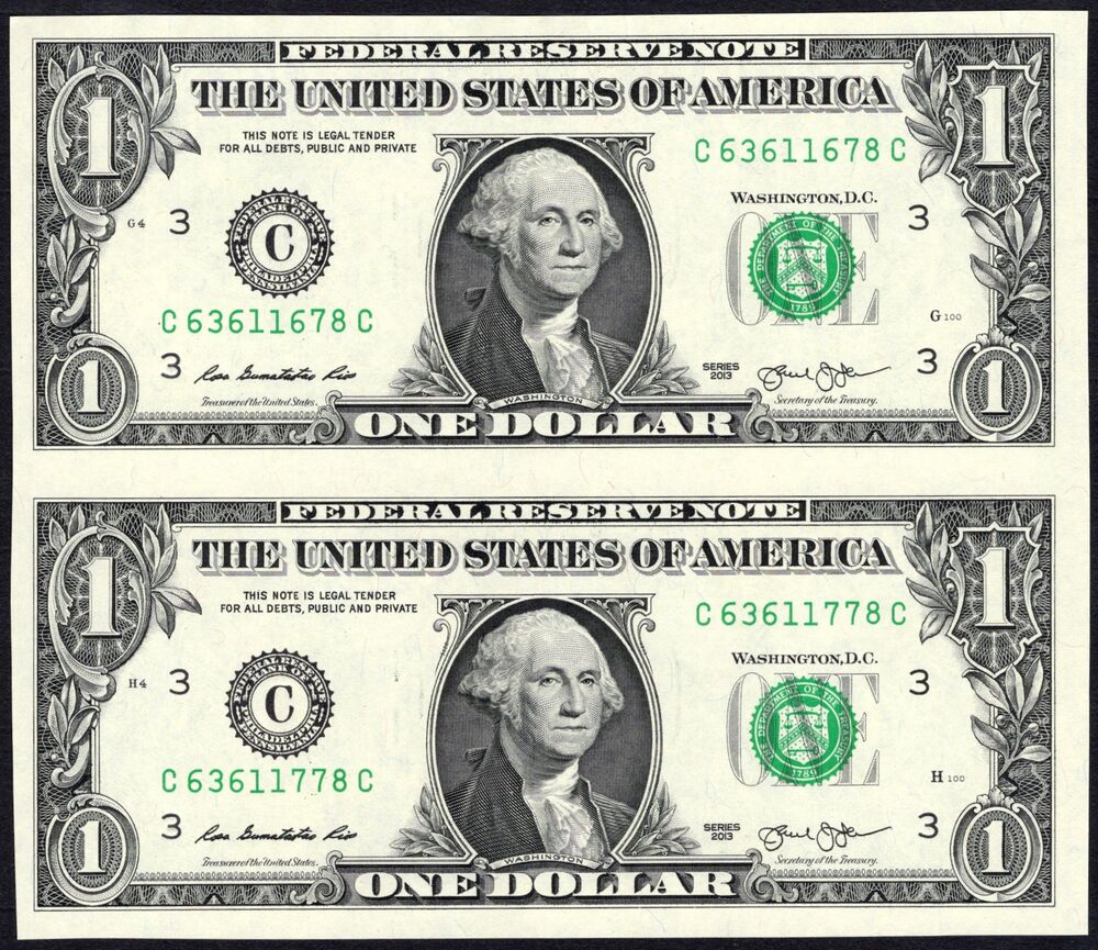 USA - 2 x 1 Dollar 2013 - Pick # 537 - Uncut - UNC