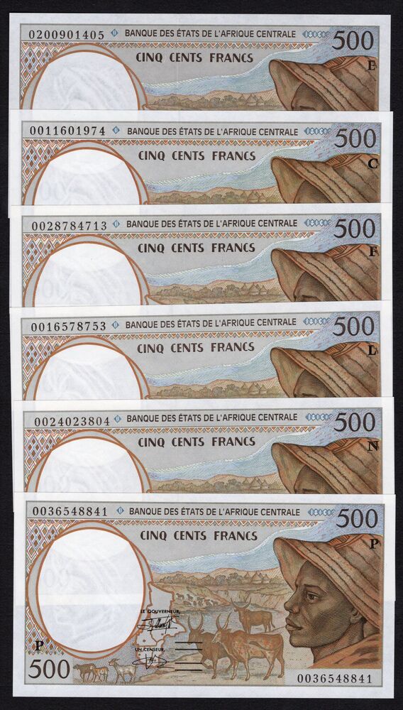 Central African States - 500 Francs 1994/2000 - 6 different letters, Complete Issue - UNC