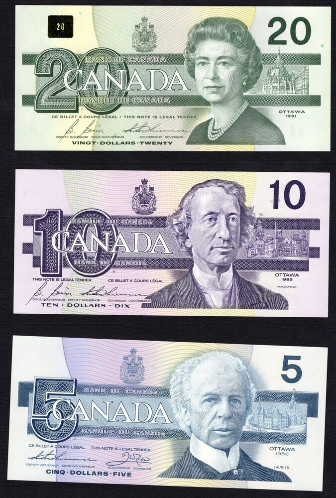 Canada - Group of 5, 10 and 20 Dollars 1986/1991 - UNC