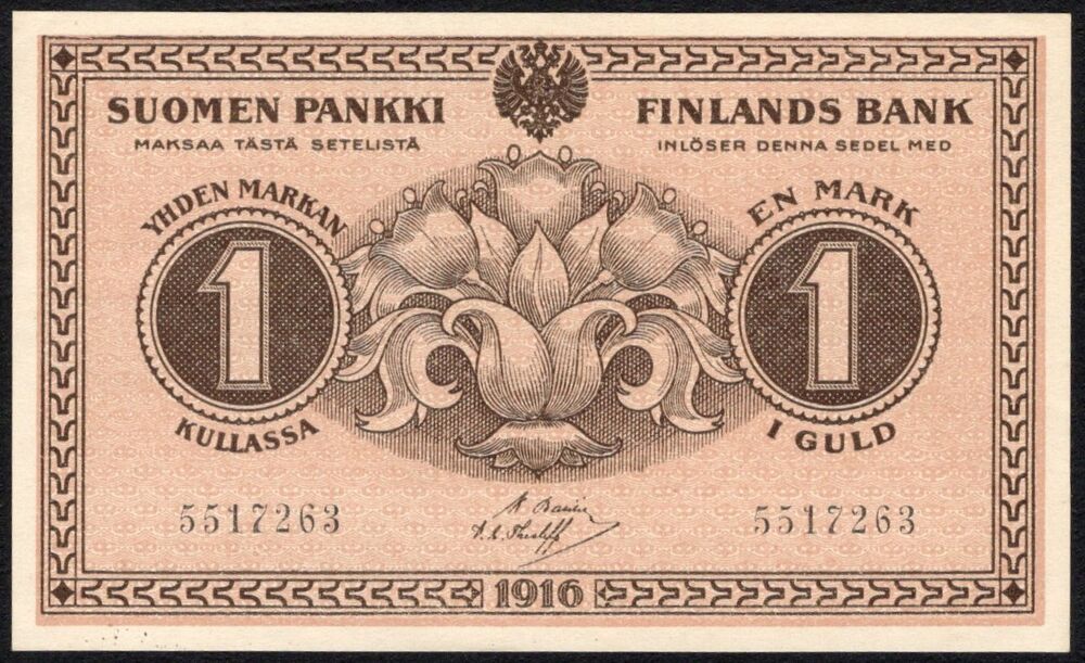 Finland - 1 Markka 1916 - Pick # 19 - UNC-