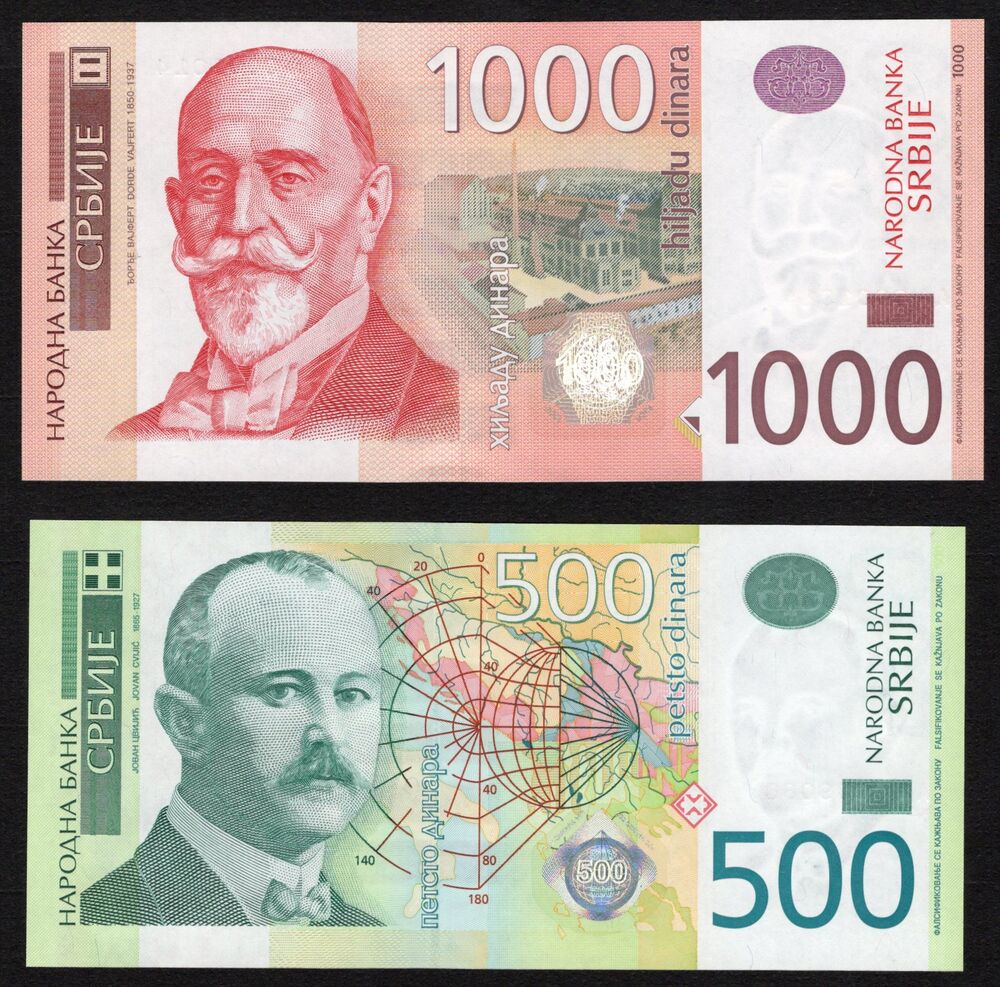 Serbia - 500 and 1000 Dinara 2012/2014 - Pick # 59b & P60b - Low Serial - UNC