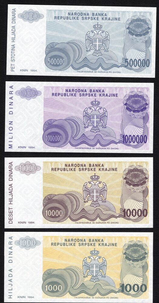 Croatia - 4 x Knin Fortress Issue 1994 - Remainders - UNC