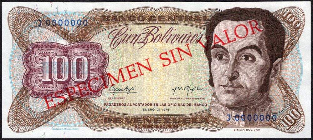 Venezuela - 100 Bolivares 1976 - Pick # 55cs - Specimen - UNC