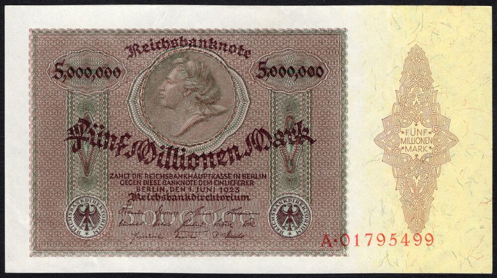 Germany - 5 Millionen Mark 1923 - Pick # 90 - AU