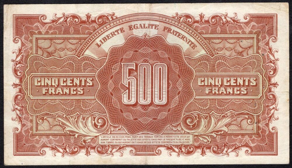 France - 500 Francs 1944 - Pick # 106 - VF (ph)