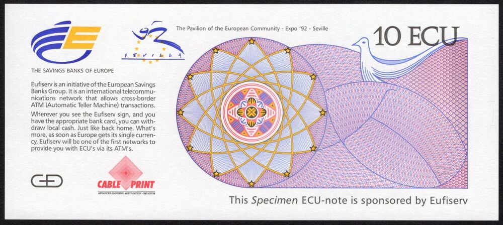 Europe - 10 Ecu 1992 - Advertisement Note - UNC
