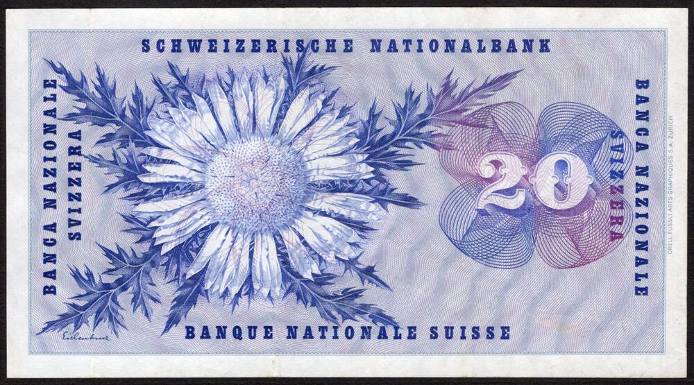 Switzerland - 20 Franken 1965 - Pick # 46l - VF/XF