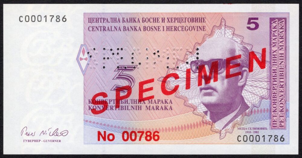 Bosnia and Herzegovina - 5 Konvertibilnih Maraka 1998 - Pick # 63 - Specimen - UNC