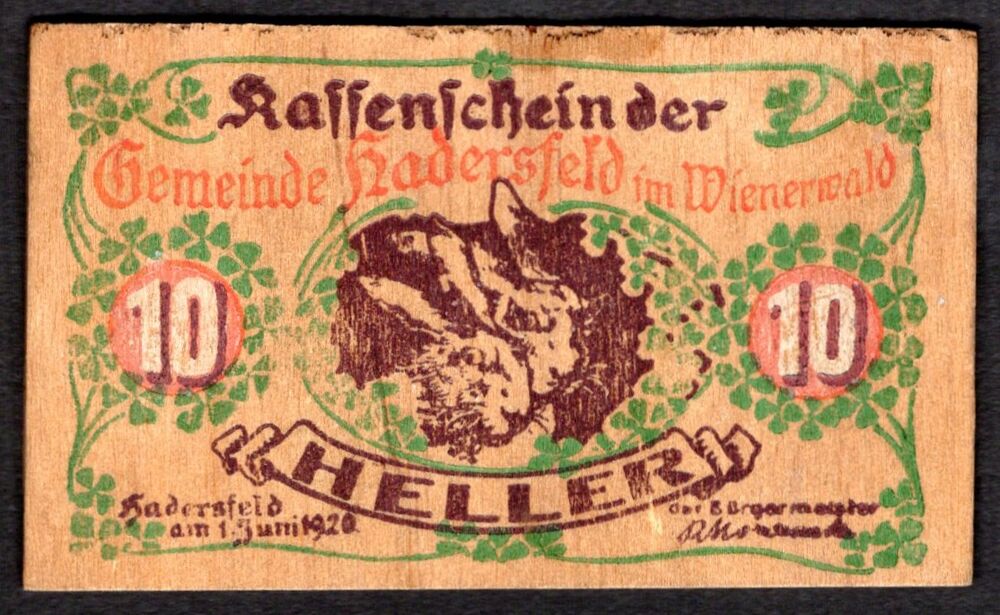 Austria - 10 Heller 1920 - Pick # NL - Printed on Wood - XF