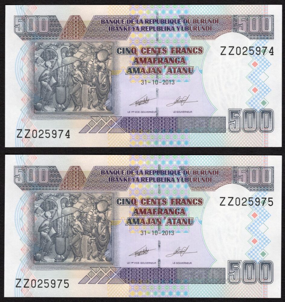 Burundi - 2 x 500 Francs 2013 - Pick # 45c* - Replacement - UNC