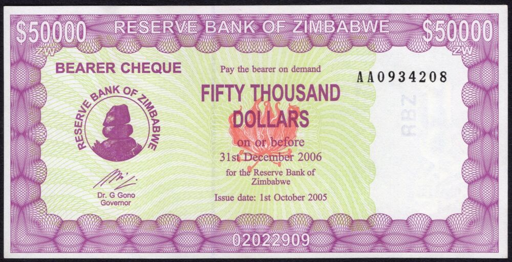 Zimbabwe - 50.000 Dollars 2005 - Pick # 28 - UNC-