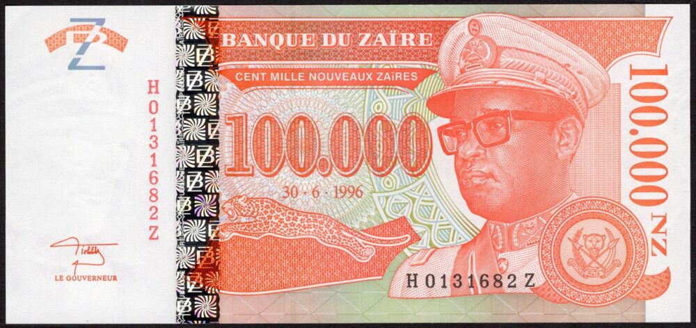Zaire - 100.000 Nouveaux Zaïres 1996 - Pick # 77* - Replacement - UNC