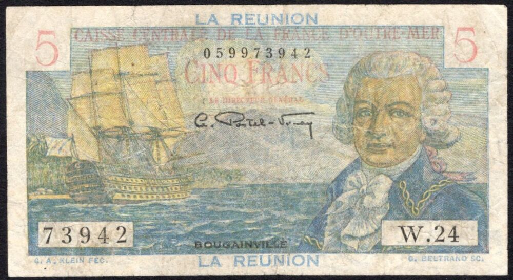 Reunion - 5 Francs 1947 - Pick # 41 - Fine