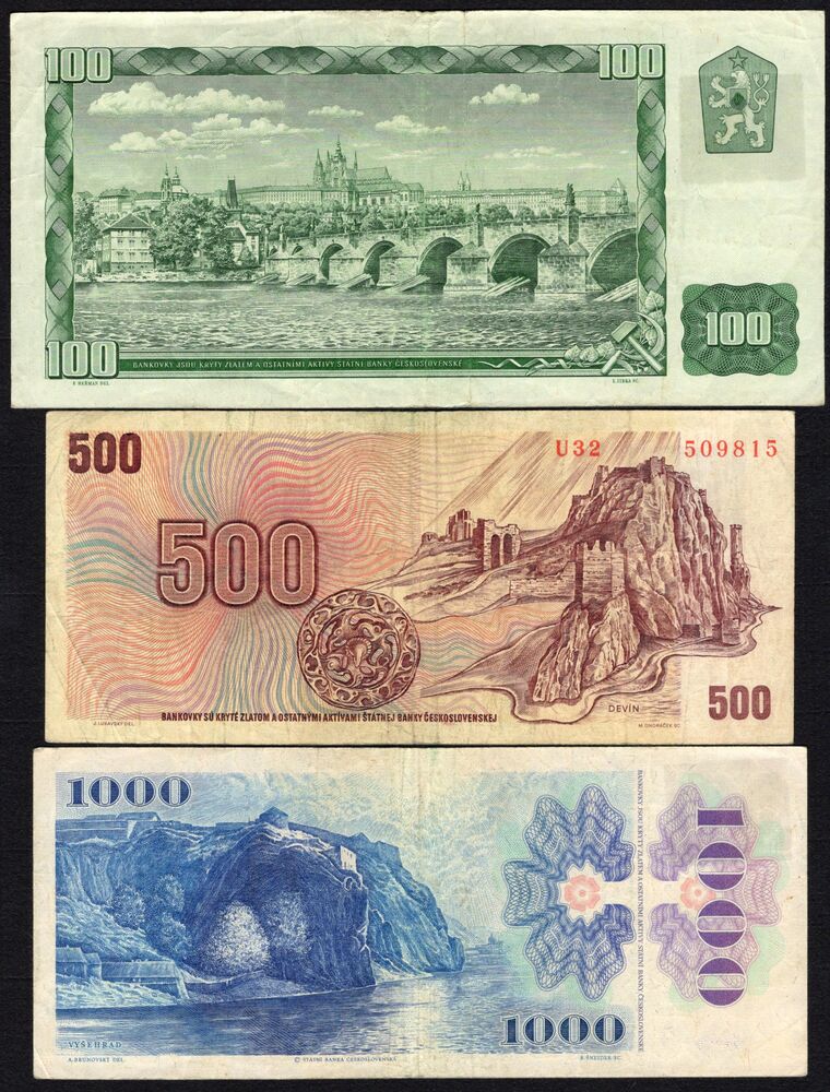 Czechia - 100, 500 & 1000 Korun 1993 - Pick # 1/2/3 - F/VF