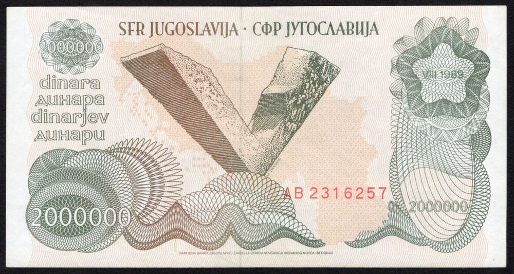 Yugoslavia - 2 Million Dinara 1989 - Pick # 100 - XF