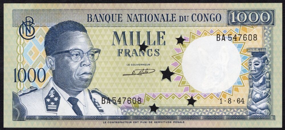 Congo Democratic Republic - 1000 Francs 1964 - Pick # 8 - Cancelled - AU